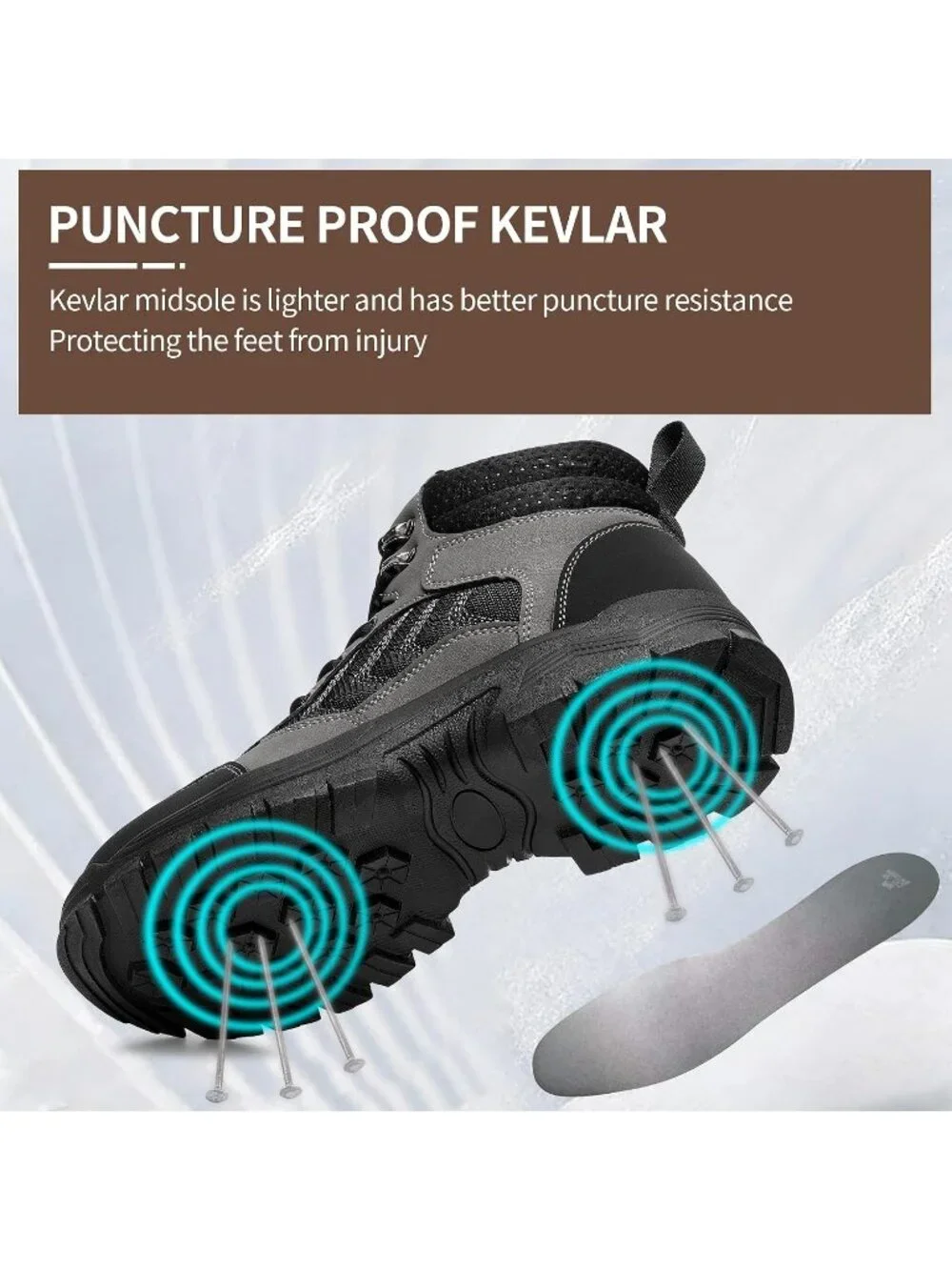 Men's Grey Waterproof Shoes Solid High Top Steel Toe Non Slip Hiking Boots